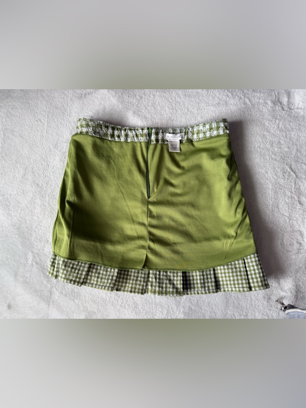 KIRIOUS Green Gingham Eyelet Mini Skirt Ruffle Hem Cottagecore - Picture 6 of 6